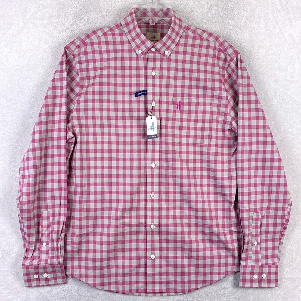 johnnie-O Shirt Mens M Pink Gingham Check Embroidered Plaid Preppy Huckberry